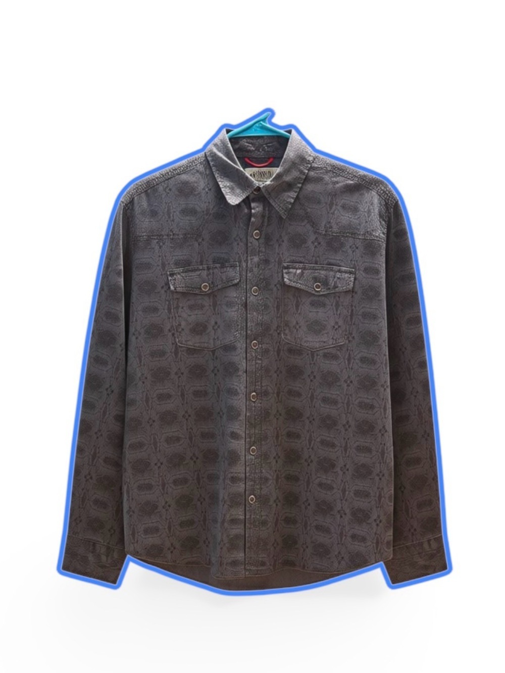 De Coded Grey and Purple Patterned Snap Button Shirt Size Large 100% Cotton